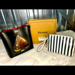 Spade Handbag Matching Coin Purse Leather NIB Set Black Red Gold White